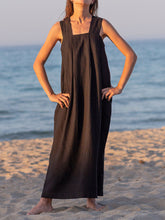 Load image into Gallery viewer, Ramie Sleeveless Maxi Dress Spring Summer French Design Loose Linen Cotton Linen Square Collar Cami Dress