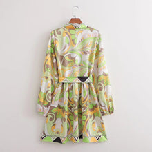 Load image into Gallery viewer, Sources Vintage Printed V neck Waist Controlled Long Sleeves Mid Length Dress Spring Summer Plus Size Slimming Dress