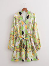 Load image into Gallery viewer, Sources Vintage Printed V neck Waist Controlled Long Sleeves Mid Length Dress Spring Summer Plus Size Slimming Dress