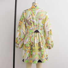 Load image into Gallery viewer, Sources Vintage Printed V neck Waist Controlled Long Sleeves Mid Length Dress Spring Summer Plus Size Slimming Dress