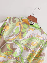 Load image into Gallery viewer, Sources Vintage Printed V neck Waist Controlled Long Sleeves Mid Length Dress Spring Summer Plus Size Slimming Dress