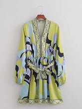 Load image into Gallery viewer, Women Clothing Summer Casual Collared Long Sleeve Printed Shirt Dress Lace-up Dress