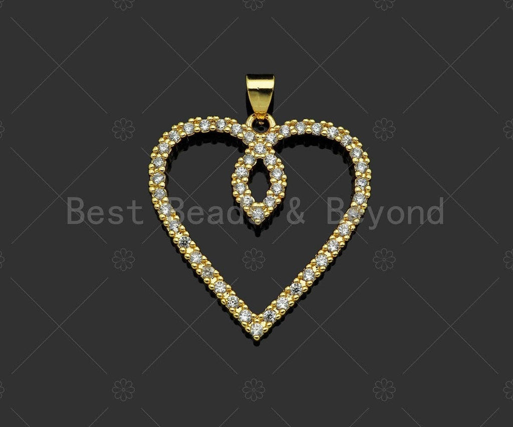 Gold Filled CZ Micro Pave Heart Shape Pendant, 18K Gold Filled Charm, Necklace Bracelet Charm Pendant,26x28mm,Sku#LD94