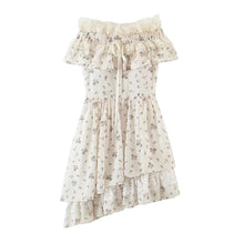 Load image into Gallery viewer, Summer Vietnam Brand Fresh Sweet Floral off Neck Wooden Ear Irregular Asymmetric Swing Holiday Dress
