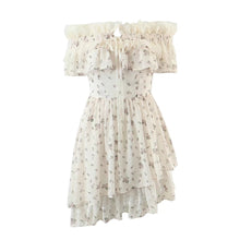 Load image into Gallery viewer, Summer Vietnam Brand Fresh Sweet Floral off Neck Wooden Ear Irregular Asymmetric Swing Holiday Dress