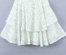 Load image into Gallery viewer, Retro French Ruffles Flounced Sleeve Lace Embroidered Vest Dress Deep V Plunge neck Drawstring Slim Fit Tiered Dress
