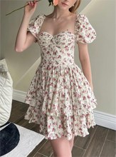Load image into Gallery viewer, Women Clothing Summer Spicy Puff Sleeve Sexy Pink Printing Waist Dress