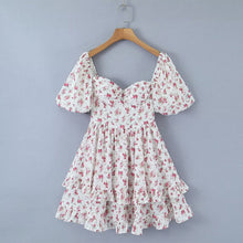 Load image into Gallery viewer, Women Clothing Summer Spicy Puff Sleeve Sexy Pink Printing Waist Dress