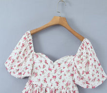 Load image into Gallery viewer, Women Clothing Summer Spicy Puff Sleeve Sexy Pink Printing Waist Dress