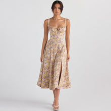 Load image into Gallery viewer, Women Clothing Sexy Backless Slim Fit Strap Dress Vacation Floral Split Mid Length Dress
