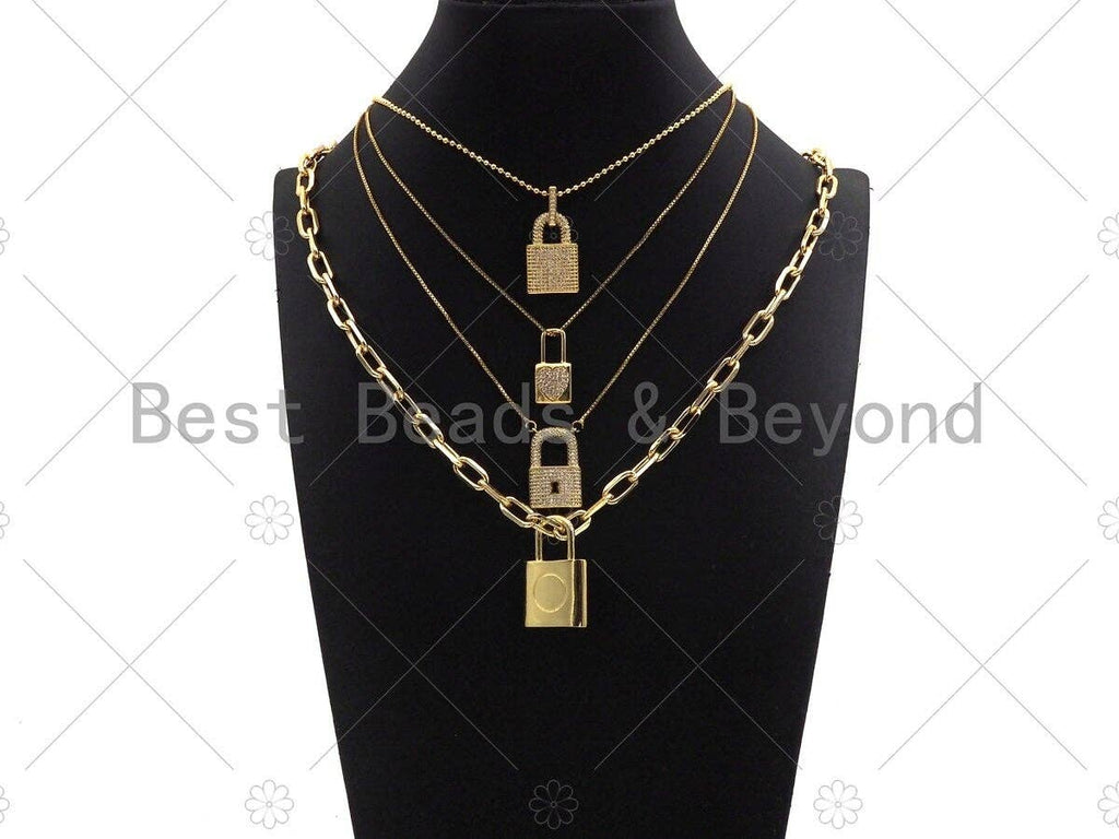CZ Micro Pave Lock Shape Pendant,Cubic Zirconia Gold Charm,Necklace Bracelet Charm Pendant,12x24mm/16x25mm/26x32mm/23x38mmmm,Sku#LK288