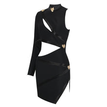 Load image into Gallery viewer, Spring Summer Sexy Hollow Out Cutout Single Long Sleeve Scarf Collar Dress Women Clothing Bandage One Piece Dress