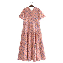 Load image into Gallery viewer, Autumn Women Clothing Printed Lace up Elastic Tiered Dress
