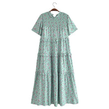 Load image into Gallery viewer, Autumn Women Clothing Printed Lace up Elastic Tiered Dress