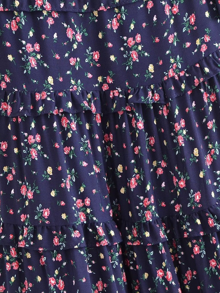 Autumn Women Clothing Printed Lace up Elastic Tiered Dress
