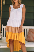 Load image into Gallery viewer, Yellow High Low Tiered Colorblock Square Collar Midi Dress