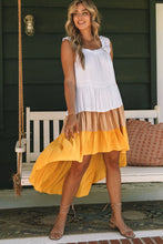 Load image into Gallery viewer, Yellow High Low Tiered Colorblock Square Collar Midi Dress