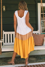 Load image into Gallery viewer, Yellow High Low Tiered Colorblock Square Collar Midi Dress