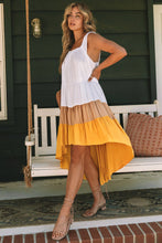 Load image into Gallery viewer, Yellow High Low Tiered Colorblock Square Collar Midi Dress
