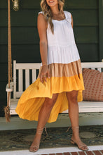 Load image into Gallery viewer, Yellow High Low Tiered Colorblock Square Collar Midi Dress