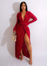 Load image into Gallery viewer, Sexy Slit Dress Autumn Winter V neck Long Sleeve Pleated Dress