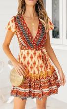 Load image into Gallery viewer, Women Printed Fresh High Waist Short Sleeve Dress