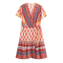 Load image into Gallery viewer, Women Printed Fresh High Waist Short Sleeve Dress