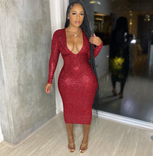 Load image into Gallery viewer, Women Clothing Graceful Fashionable Deep V Plunge Bronzing Fabric Dress Women Clothing