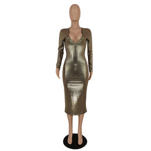 Load image into Gallery viewer, Women Clothing Graceful Fashionable Deep V Plunge Bronzing Fabric Dress Women Clothing