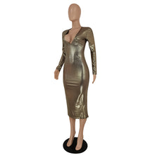 Load image into Gallery viewer, Women Clothing Graceful Fashionable Deep V Plunge Bronzing Fabric Dress Women Clothing