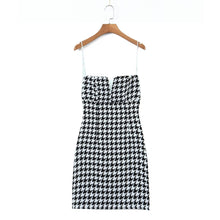 Load image into Gallery viewer, Fall Women Clothing Houndstooth Knitted All Matching V neck Strap Dress
