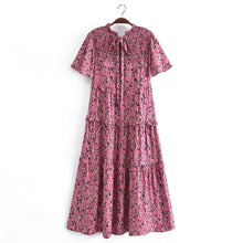 Load image into Gallery viewer, Pink Floral Print Ruffled Floral Print Sleeve Loose Dress Layered Cake Lace