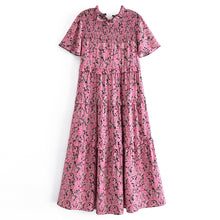 Load image into Gallery viewer, Pink Floral Print Ruffled Floral Print Sleeve Loose Dress Layered Cake Lace