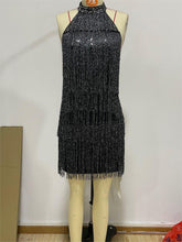 Load image into Gallery viewer, Women Clothing Sexy Low Cut V neck Chest Sequined Material Back Cross Strap Dress