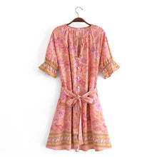 Load image into Gallery viewer, Spring Summer Rayon Positioning Floral Belt Tassel Dress