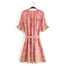 Load image into Gallery viewer, Spring Summer Rayon Positioning Floral Belt Tassel Dress