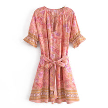 Load image into Gallery viewer, Spring Summer Rayon Positioning Floral Belt Tassel Dress