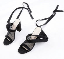 Load image into Gallery viewer, Women's Lace-Up Bandage Sandals | Open-Toe Flock High Heel Sandals