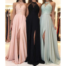 Load image into Gallery viewer, Summer Halter Lace Chiffon Dress Prom Evening Dress Split Dress