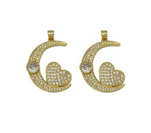 Load image into Gallery viewer, CZ Heart On Cresent Moon Charm, Sku#JL113
