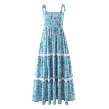Load image into Gallery viewer, Spring Autumn Floral Strap Dress Vacation Seaside Lace Printed Dress