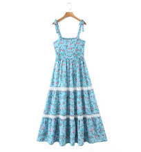 Load image into Gallery viewer, Spring Autumn Floral Strap Dress Vacation Seaside Lace Printed Dress