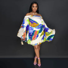 Load image into Gallery viewer, Spring Summer Off Shoulder Loose Elastic Printing Batwing Shirt Long Sleeve Dress