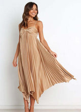 Load image into Gallery viewer, Sun Pleated Irregular Asymmetric Hem Chest Bag Sexy Strap Dress