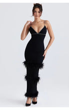 Load image into Gallery viewer, Women Clothing Sexy Black Camisole V neck round Bar Ostrich Hair Chain Knitted Bandage One Piece Dress