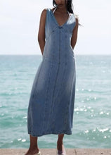Load image into Gallery viewer, Summer Retro V neck Sleeveless Denim A line Vest Dress Women Dress