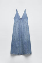 Load image into Gallery viewer, Summer Retro V neck Sleeveless Denim A line Vest Dress Women Dress