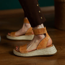 Load image into Gallery viewer, Women's Braided Leather Vintage Wedge Sandals | Round Toe Velcro Strap