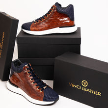 Load image into Gallery viewer, The Caesars Brown &amp; Navy Leather High-Top Men Sneaker