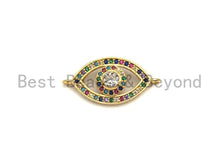 Load image into Gallery viewer, Colorful CZ Micro Pave Evil Eye Shape Connector/Link, Cz Pave Bracelet Necklace Connector in Gold Finish,12x25mm,sku#M252